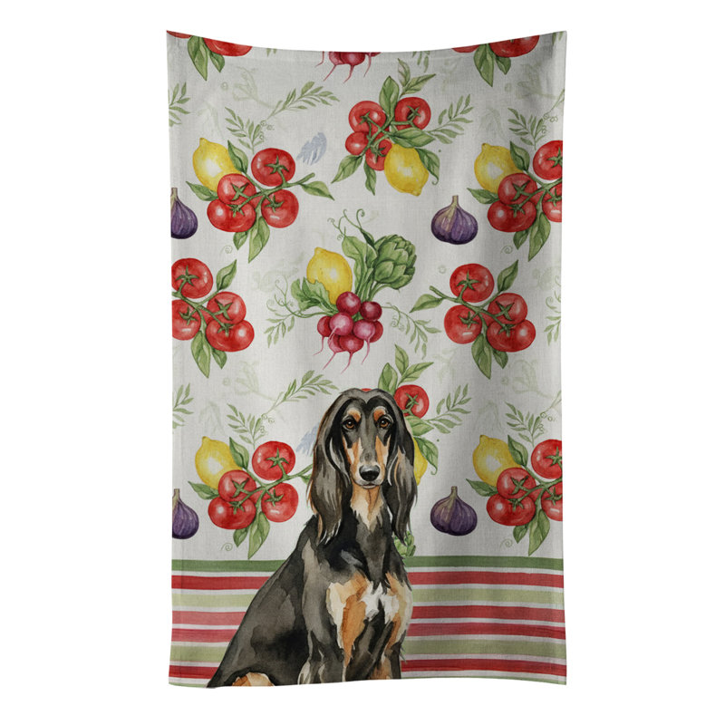 Black & Tan Afghan Hound Vegetables Kitchen Towel, Black/Tan Afghan Hound