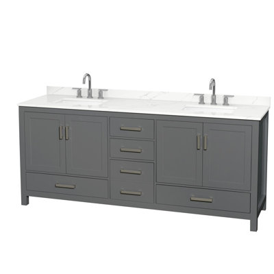 Sheffield 80" Freestanding Double Bathroom Vanity with Quartz Top