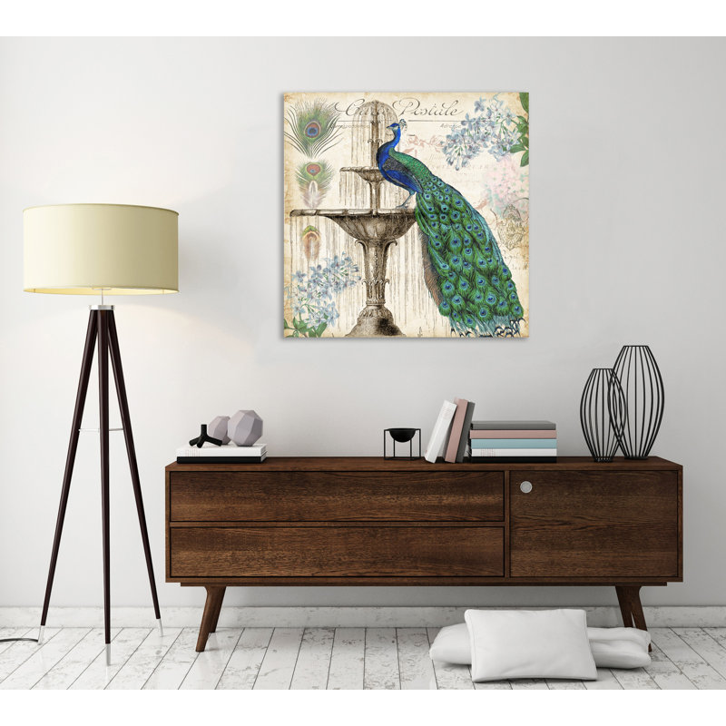 «Vintage Peacock» par Tre Sorelle Studios, reproduction d'art graphique sur toile, H 12 po x l 12 po