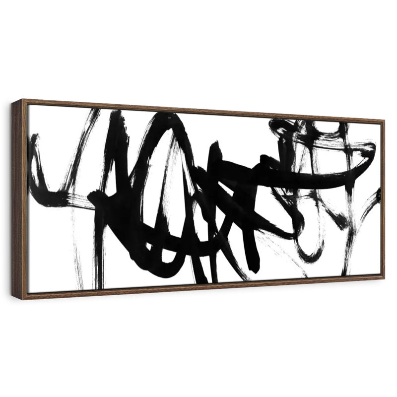 Blanc à noir Higley V, 37 po x 13 po, Floating Frame Walnut