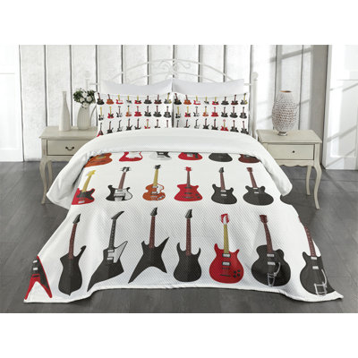 Ambensonne Guitar Bedspread Instruments Acoustic White Black