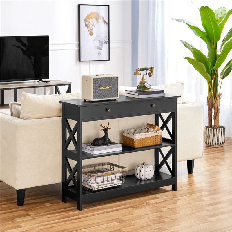 3-Tier Console Table, Black, 80 cm H x 30 cm W x 100 cm L