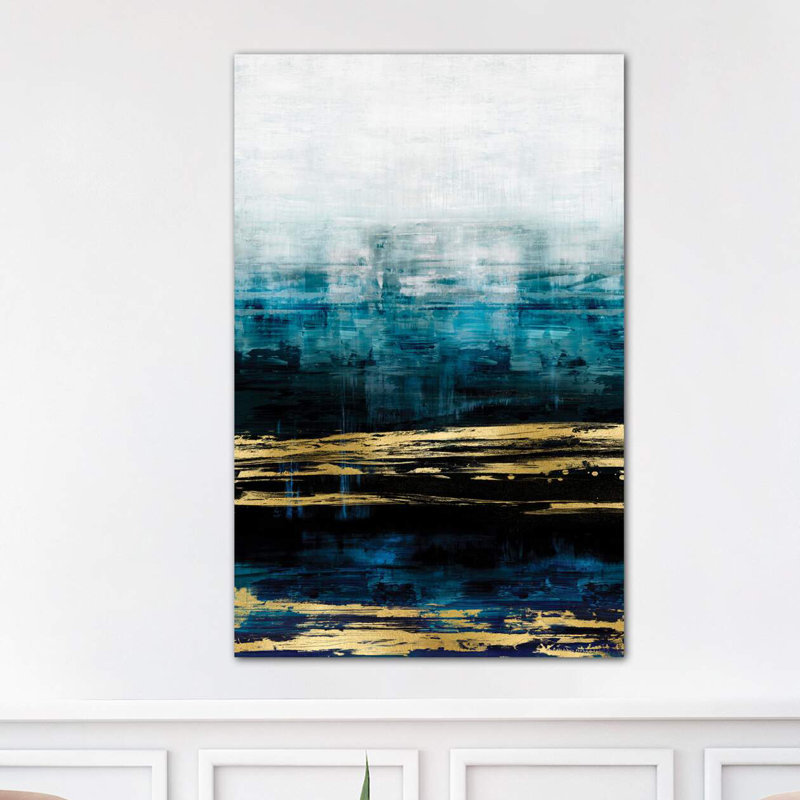 Aqua Reflections With Gold by Allie Corbin - Print on Canvas, No Frame, 66.04 cm H x 45.72 cm W x 3.175 cm D