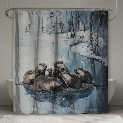 Rideau de douche Beavers - Décoration de salle de bain animaux rustique