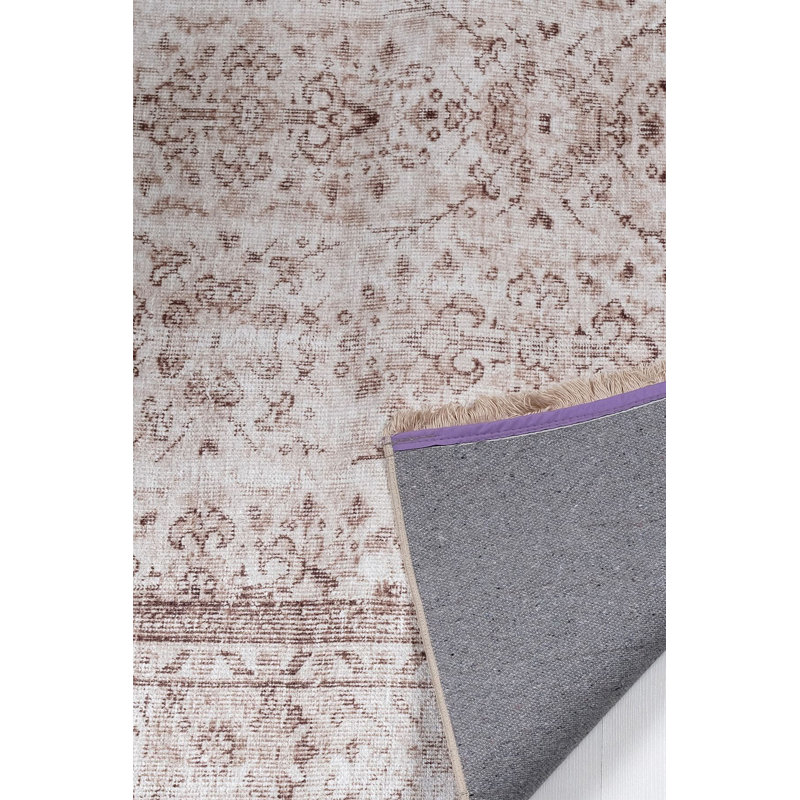 Tapis beige lavable à la machine Vintage Texture, Sous-tapis rectangulaire de 3 pi 3 po x 4 pi 11 po