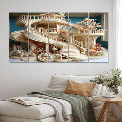 «Architectural Spiral Staircase I», impression d'art mural architecture futuriste - 5 panneaux égaux