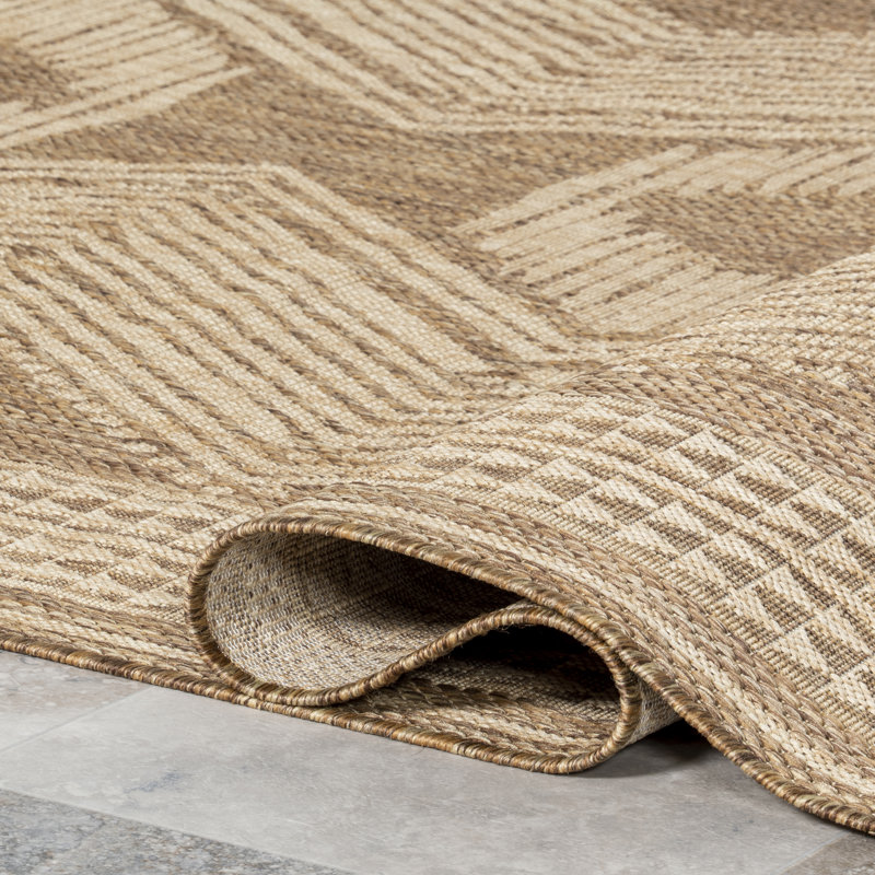 Tribal Indoor/Outdoor Area Rug, Runner 2' x 10', Light Brown/Ivory