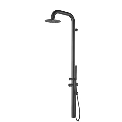 Douche d'extérieur avec jets de corps et pomme de douche murale à fixation au mur pour douche à l'extérieur / bord de piscine / patio HEATGene - Noir mat