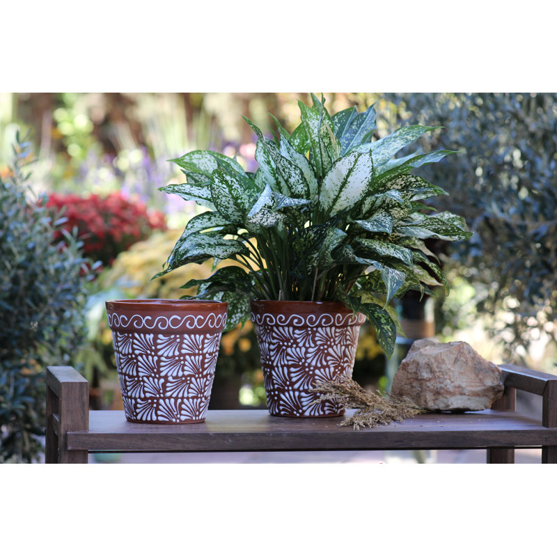 Vase de jardin en céramique émaillée, petit pot de fleurs (lot de 2) - Intérieur/Extérieur