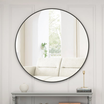 Metal Framed Black 39 Inch Living Room Mirror - Wall Mounted For Bathroom Bedroom Decoration Round Dressing