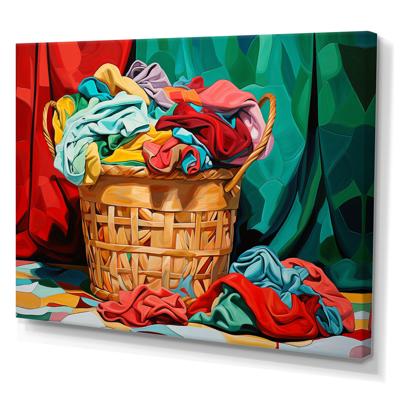 Panier à linge multicolore II - Art mural, Toile tendue, H 20 po x l 12 po x P 1 po