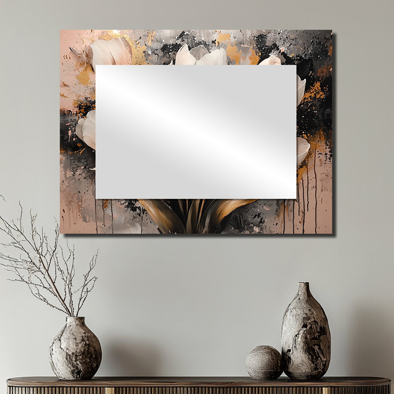 Pink Gold Morning Tulips I - Floral Decorative Mirror Wall Art - Printed On Metal, 24" x 32"