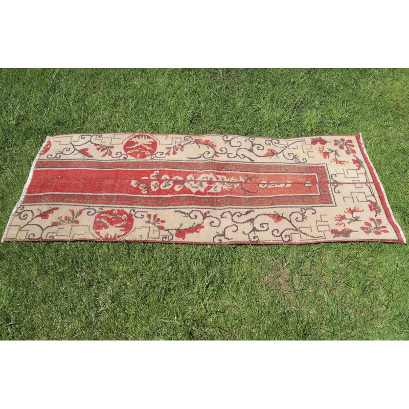 Tapis turc vintage rétro Oushak avec motif de patchwork antique, idéal pour une porte ou une cuisine