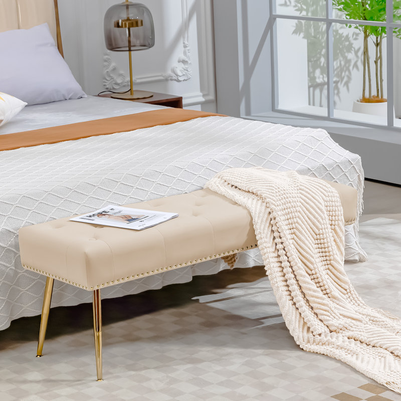Banc rembourré en velours Chereese, Abricot