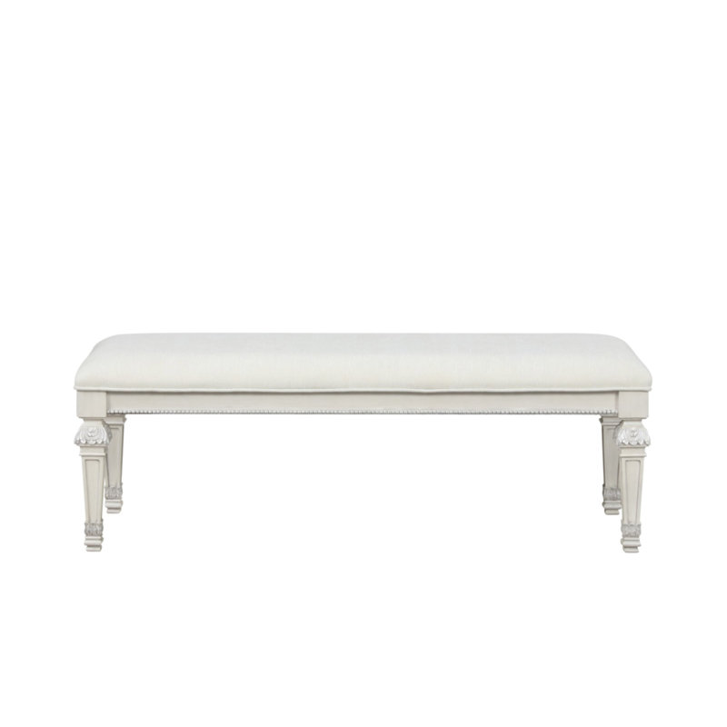 Banc en métal avec finition argentée et boutons traditionnels ornés de boutons ronds capitonnés pour un look classique, blanc crème