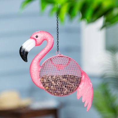 Mangeoire à graines suspendue en métal Flamingo