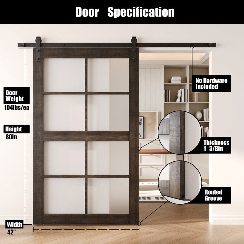 Porte de grange pré-finie non assemblée et pré-finie en verre ébène de 42 po x 80 po Homacer de 42 po x 80 po Homacer