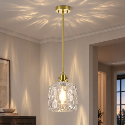 1‑Light 8.90" Hammered Glass Convertible Pendant Light Kitchen Island Light