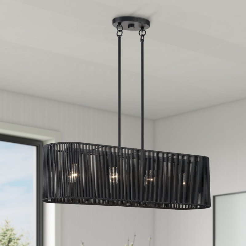 Grand lustre linéaire noir 4 lumières Acordia, Noir mat, 4