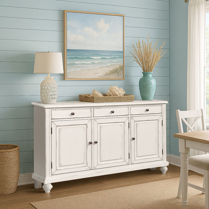 Quincy 55.5'' Wide Wood Three Drawer Three Door Credenza, White
