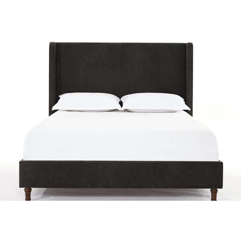 Lit tapissier moderne, grand lit, tête de lit 54 po, velours gris foncé, sans sommier, installation facile Lit élégant avec tête de lit en tissu d'ameublement en velours