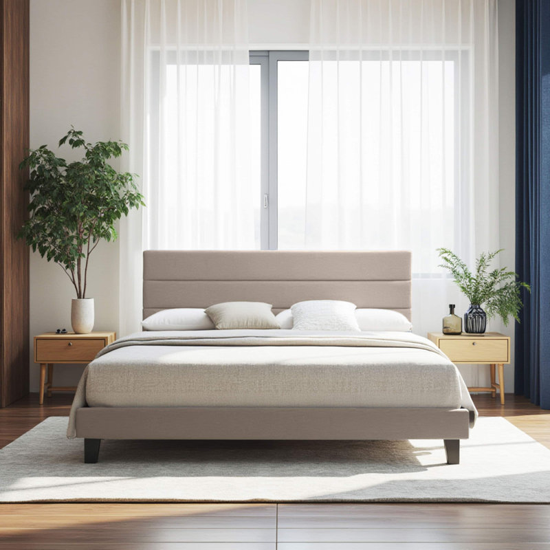 Lit plateforme tapissier Nestl, Beige, Très grand