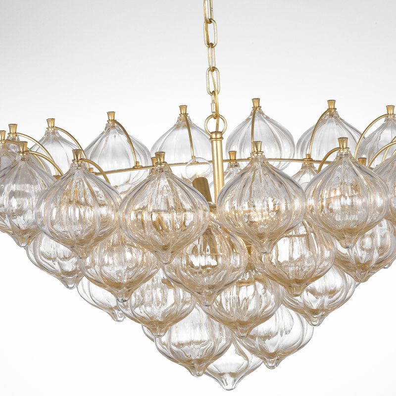 Julie Neill Caselli 36" Basket Chandelier with Clear Glass, Gold, Gold