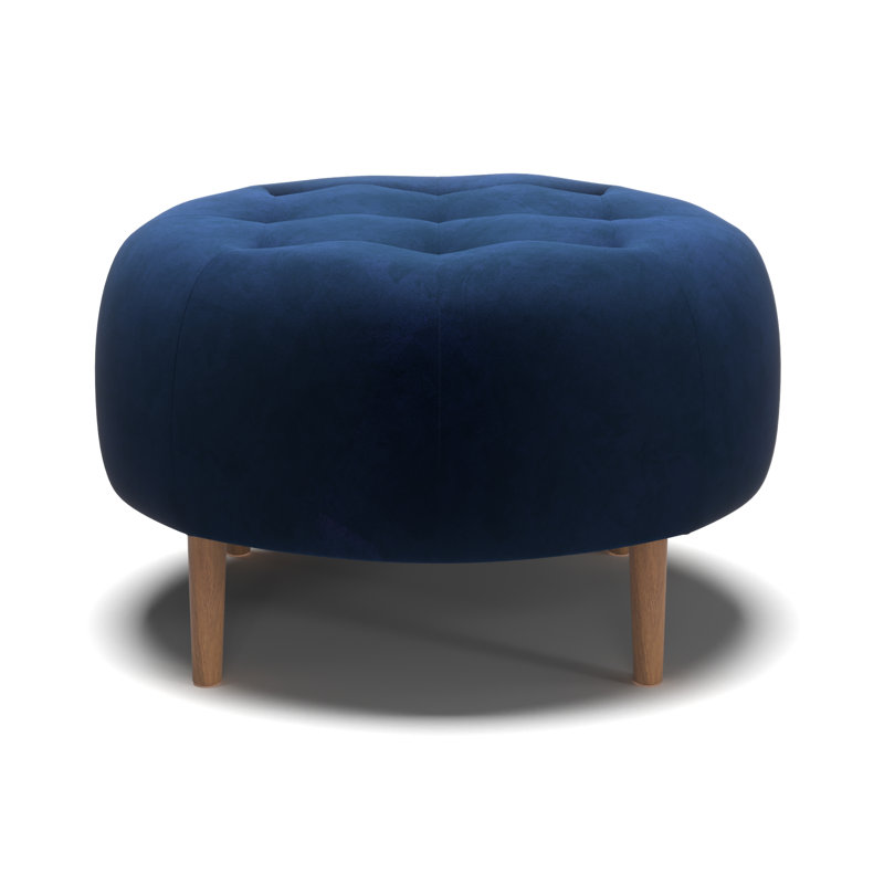 Geo 31.5" Wide Velvet Tufted Round Cocktail Ottoman, Walnut, Bella Ink Performance Velvet