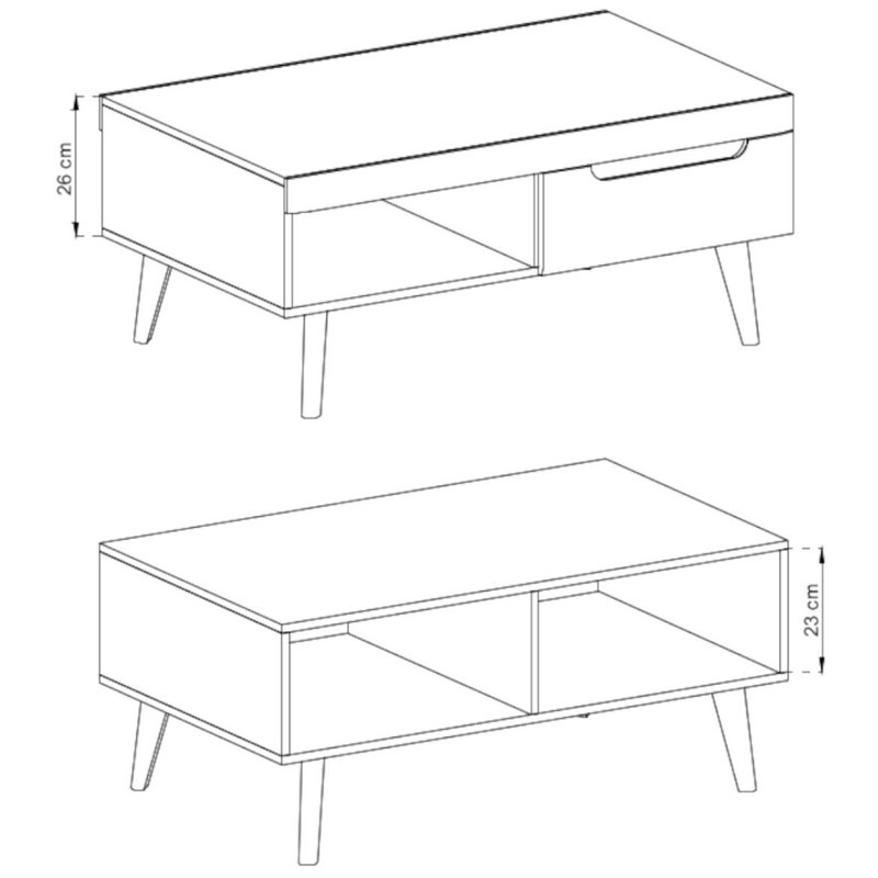 Diboll Four Leg Coffee Table with Storage, White/Oak, Oak