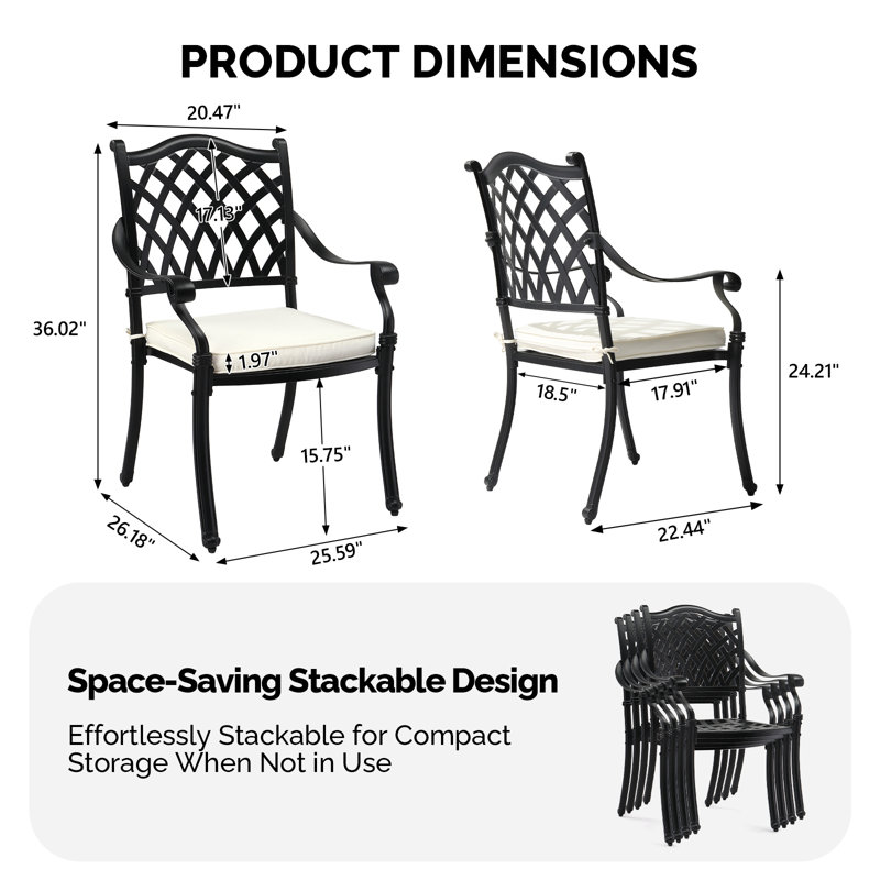 2 chaises de salle à manger empilables avec coussin