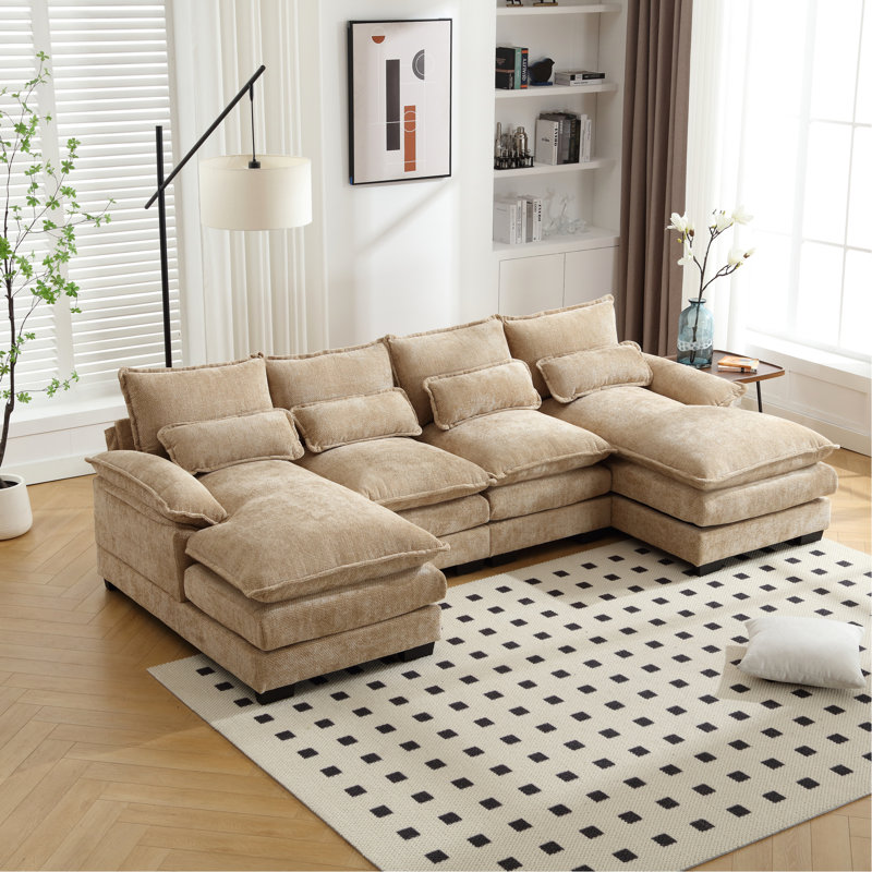 Chaise de luxe en chenille avec mousse dense et éponge en U rembourrée, Kaki