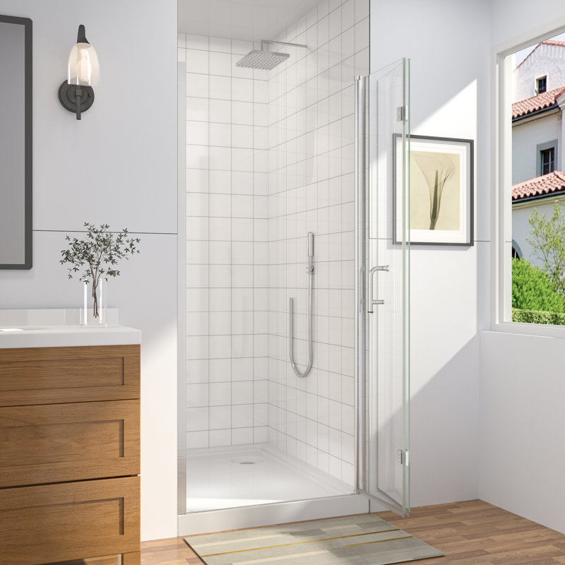 Porte de douche pliante en verre sans cadre l 34-36 po x H 72 po, porte de douche pliante sans cadre, Nickel brossé