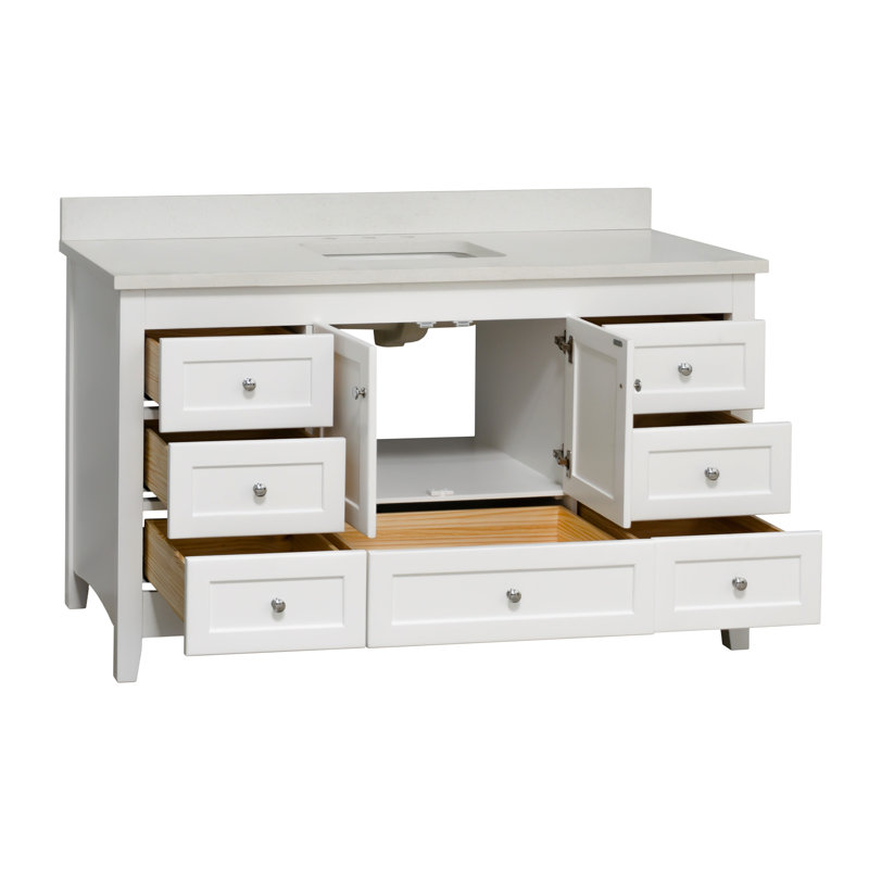 Ensemble de meuble-lavabo simple 60 po Edber, Quartz, Blanc