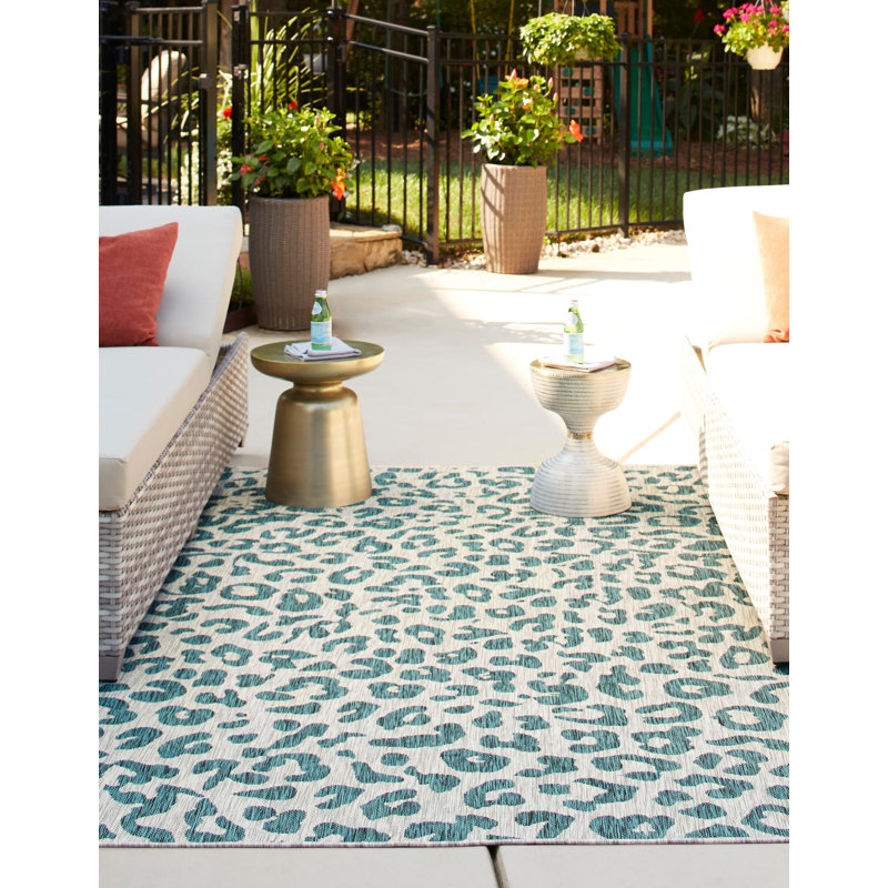 Tapis bleu sarcelle / gris Murph, Rectangle 7 pi 1 po x 10 pi