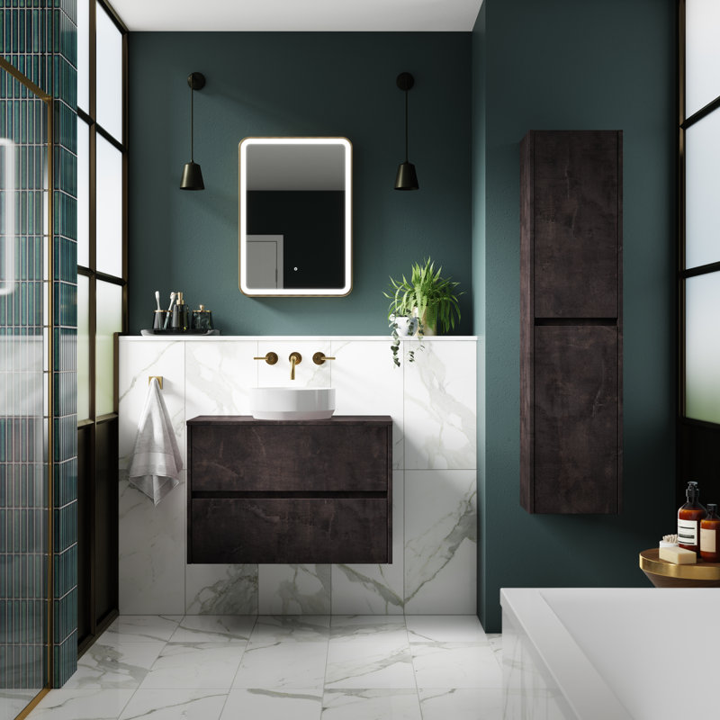 80cm Wall Mounted Single Bathroom Vanity Base Only, Metallic Slate