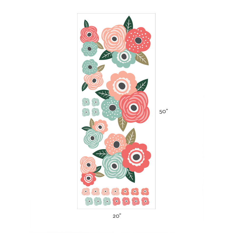 Plants & Flowers Non-Wall Damaging Accent, Chic Coral/Mint