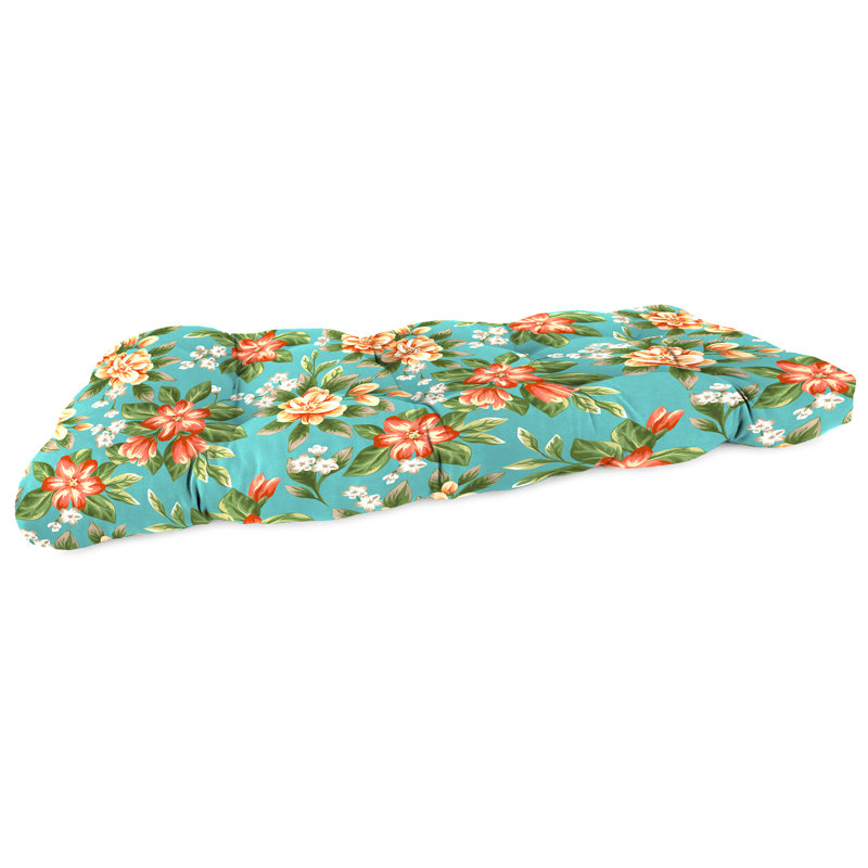 Sunbrella 44" x 18" Contoured Outdoor Wicker Bench Cushion, Binessa Lapis