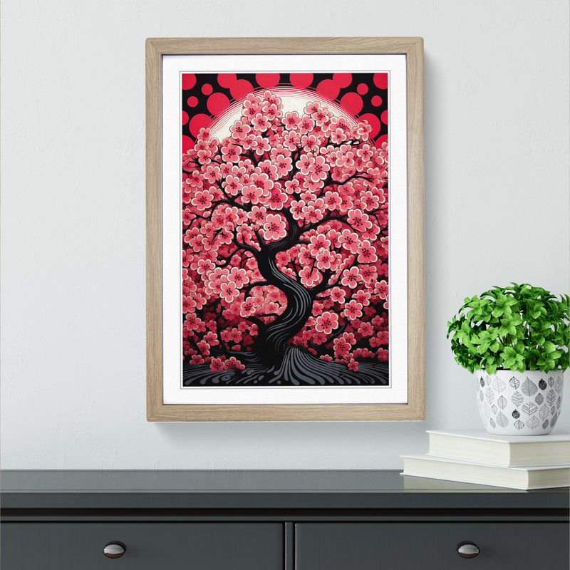 Cherry Blossom Tree Op No.2 - Single Picture Frame Print on Wood, Oak Framed, 64cm H x 46cm W x 2cm D