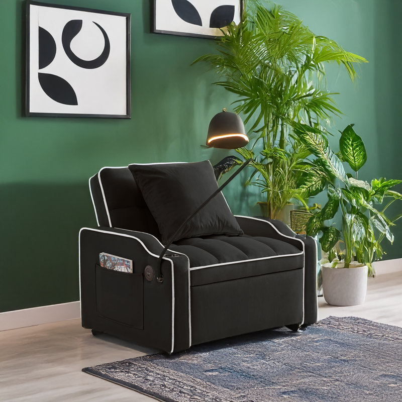 Fauteuil convertible convertible, Velours noir