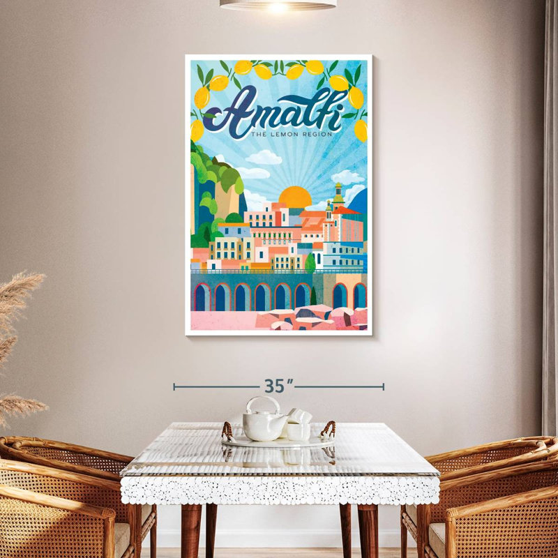 Amalfi Turquoise, affiche rétro sur toile, H 48 po x l 32 po x P 1,25 po
