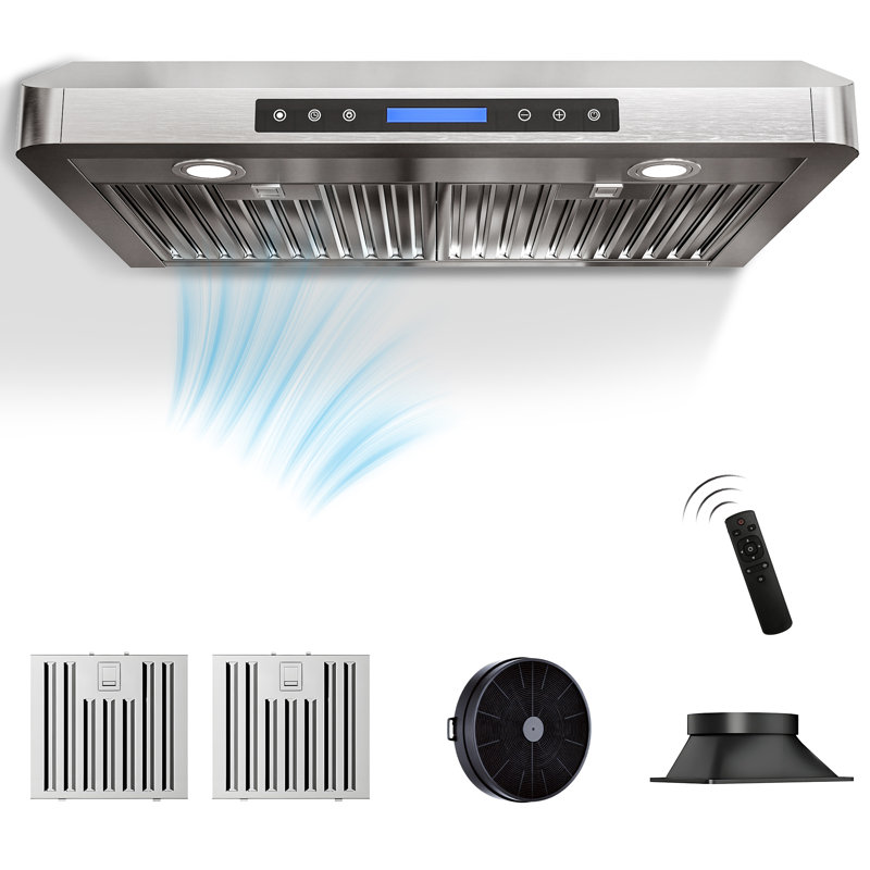 Hotte sous un meuble à conduit 30 pouces, 800 pi³ / min, 4 vitesses, télécommande en acier inoxydable et panneau tactile avec lumières DEL
