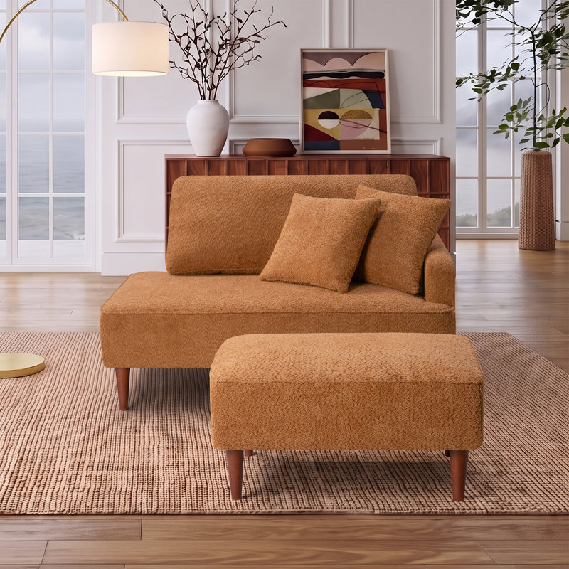 Mashawna Upholstered Chaise Lounge and Stool, Boucle Orange