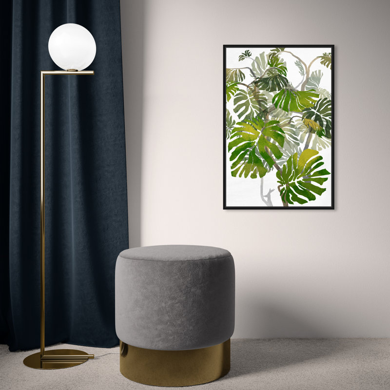 Tropical Jungle Tree Modern White - peinture sur toile, Cadre en bois noir, H 25 po x l 17 po