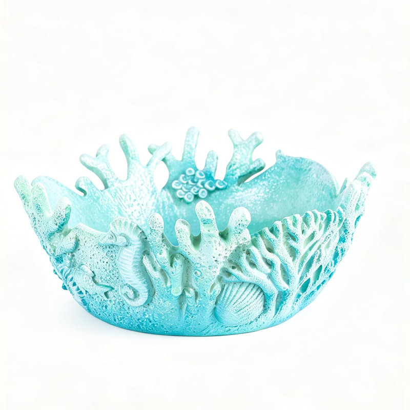 Bol décoratif en résine corail côtier, Bleu clair