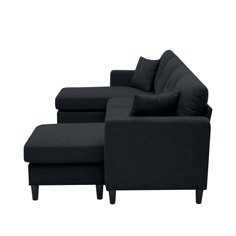 99.2” U-Shaped Modular Sectional Sofa, Black Linen
