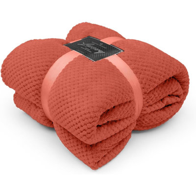 Teddy Popcorn Waffle Throw Blanket Soft Warm Cosy Lightweight Waffle Decorative Blanket for Sofa Couch Bed Bedroom Living Room