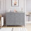 Commode 6 tiroirs grise, commode moderne avec tiroirs profonds et poignée ronde en nickel, armoire de rangement en bois pour chambre à coucher, salon, couloir