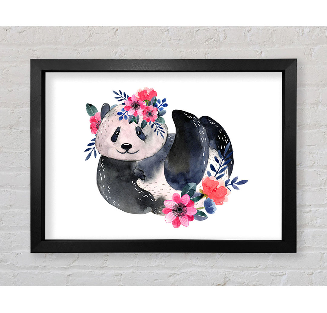 Niedlicher Panda mit Blumenmuster Gerahmter Druck