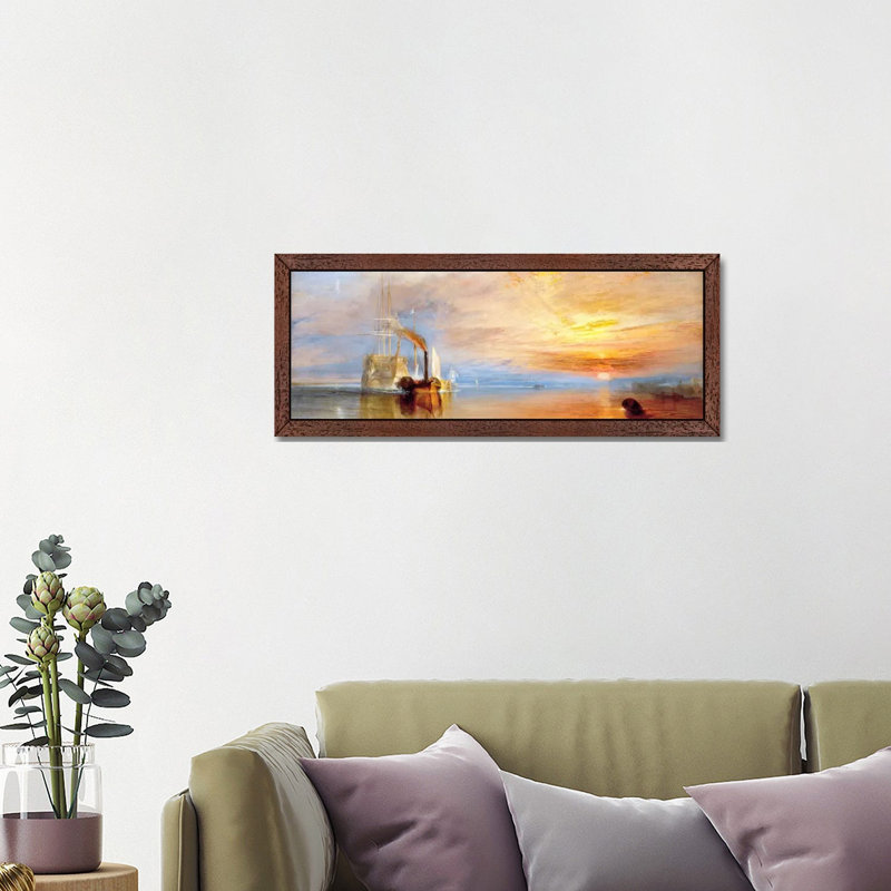Fighting Temeraire by J.M.W. Turner - Panoramic Painting on Canvas, 30.48 cm H x 91.44 cm W, Brown Framed