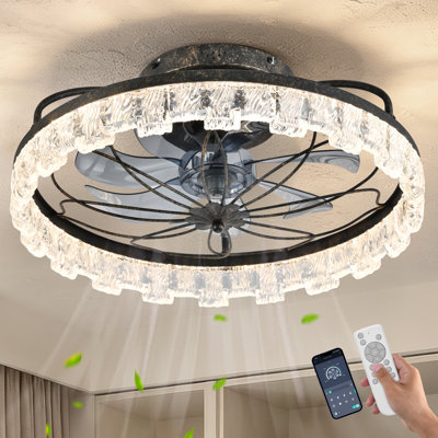 Farmhouse Flower Caged Ceiling Fan Light Kit with Remote Control